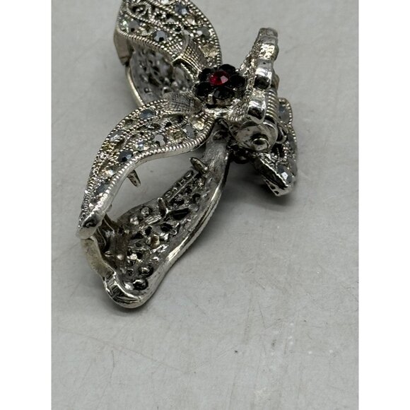 women's metal embellished hair clip silver color red faux stone 3x1.5" READ - Picture 4 of 7